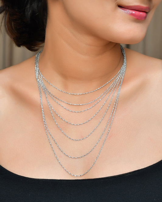 Cascading 7-Layer Silver Rope-Chain Necklace | Adjustable Sparkle Bib Collar