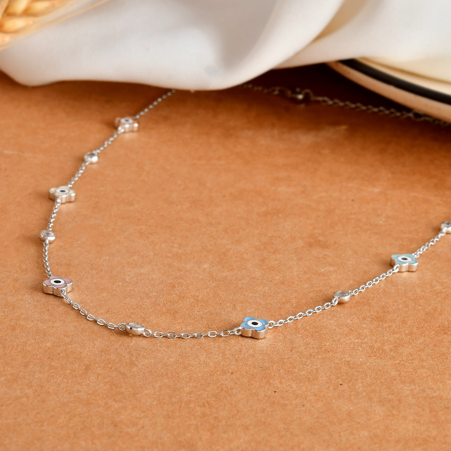 Color-Pop Evil-Eye Flower Necklace – Sterling Silver Protection Choker