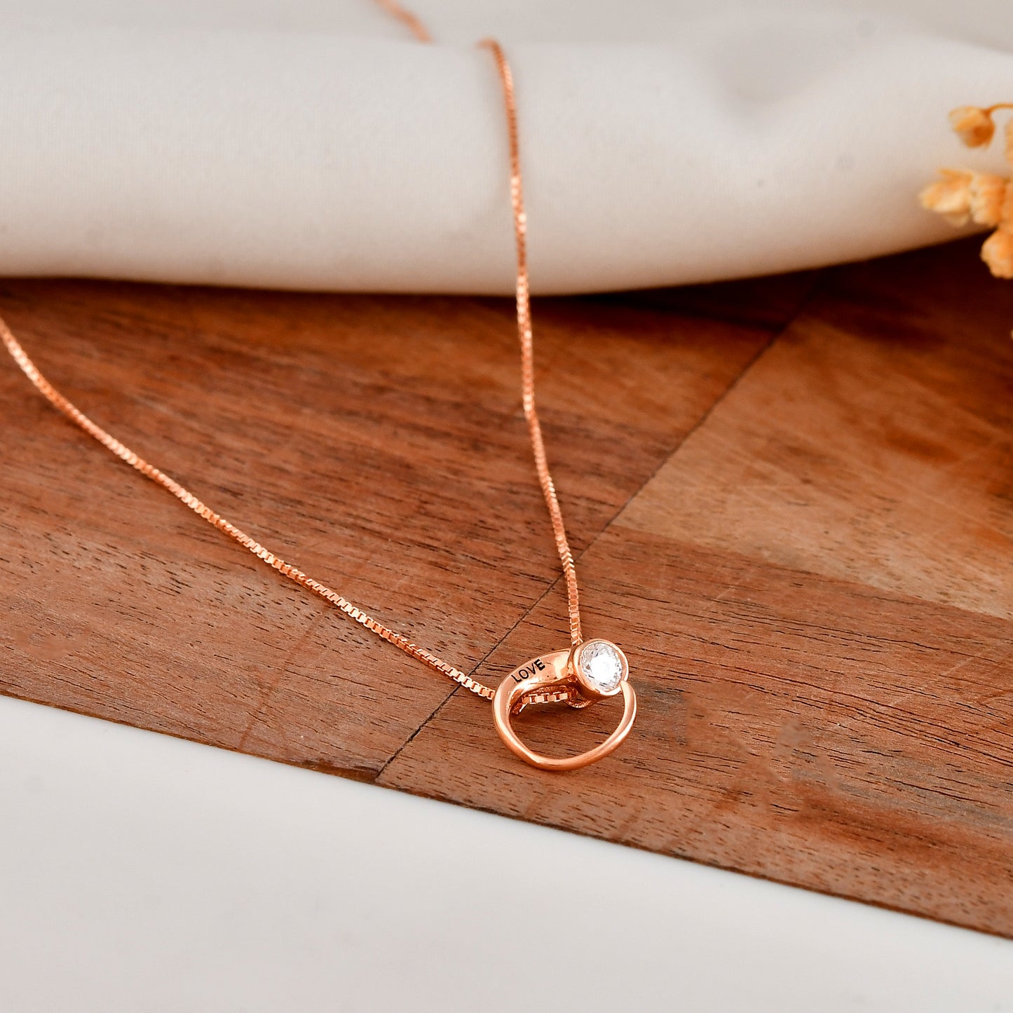 Rose-Gold “Love” Open-Circle Necklace with Cubic Zirconia – Dainty Everyday Pendant