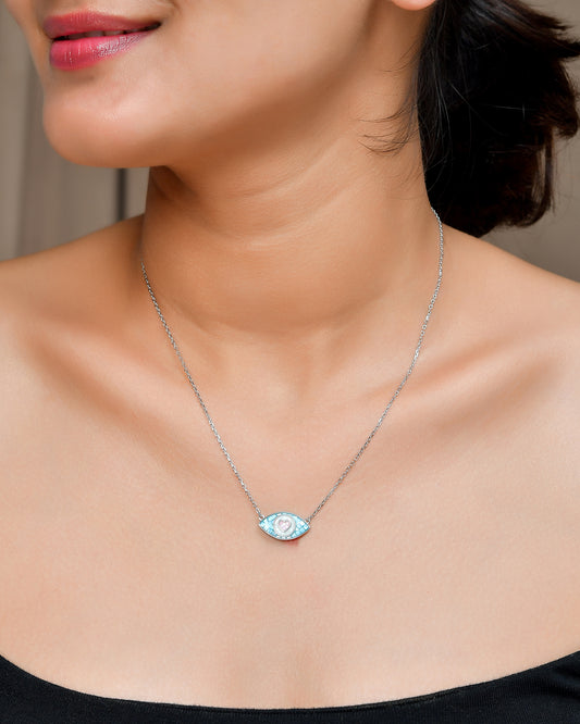 Turquoise Enamel Evil-Eye Heart Necklace – Sterling-Silver Protection Pendant
