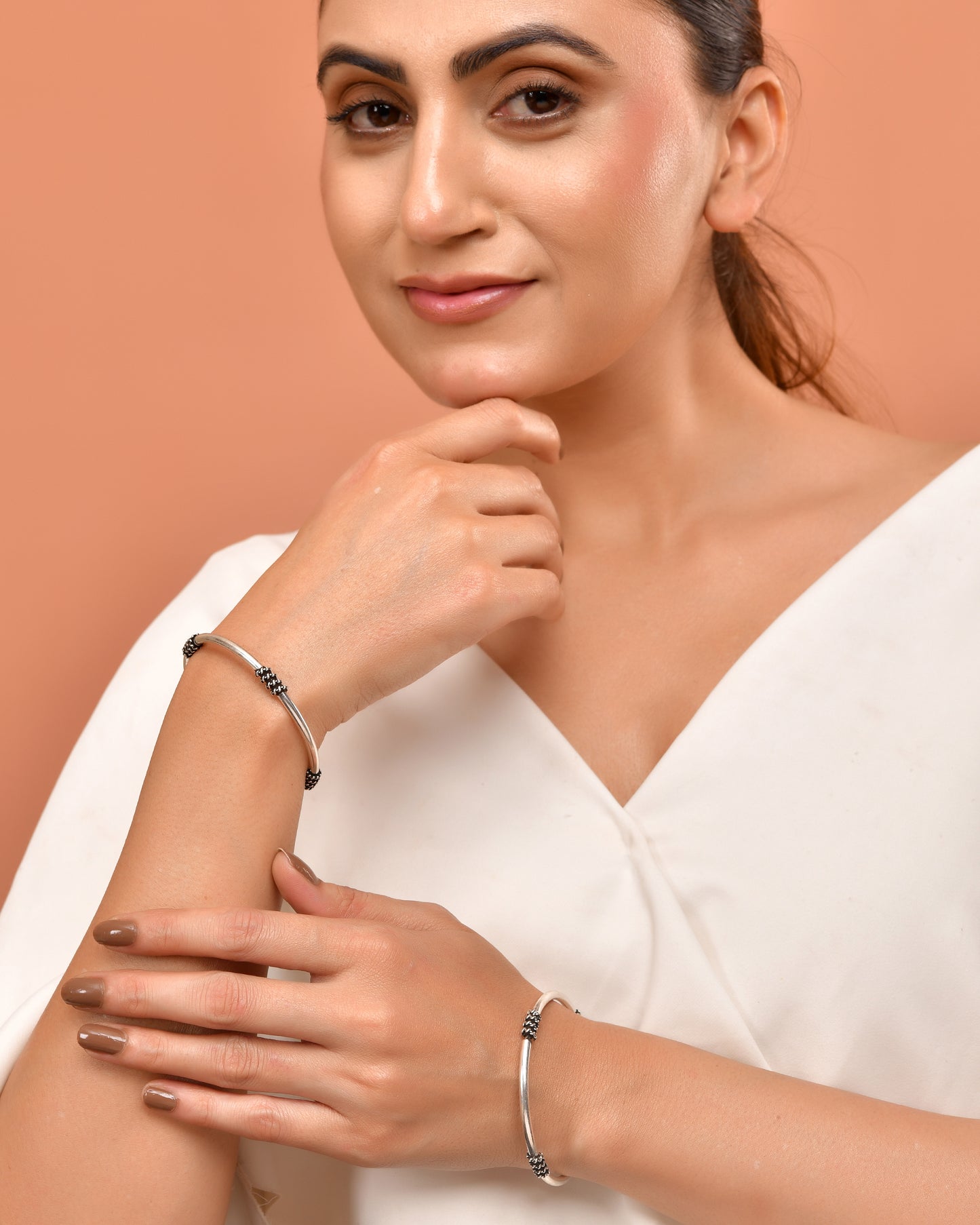 925 Sterling Silver Bangles with Oxidized Detailing – Adjustable Tribal Design