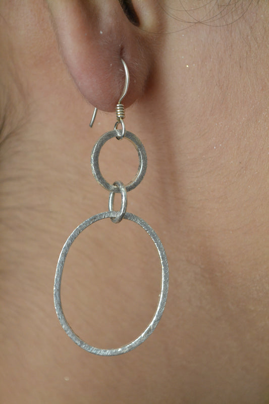 Svara Earrings – Textured 925 Silver Dual Hoop Dangle Earrings
