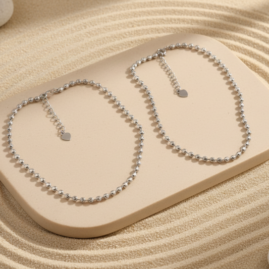 925 Silver Adjustable Beaded Anklet – Handmade Minimalist Everyday Jewelry