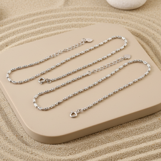 Sterling Silver Rope Chain Anklet – Elegant 925 Silver Adjustable Foot Jewelry