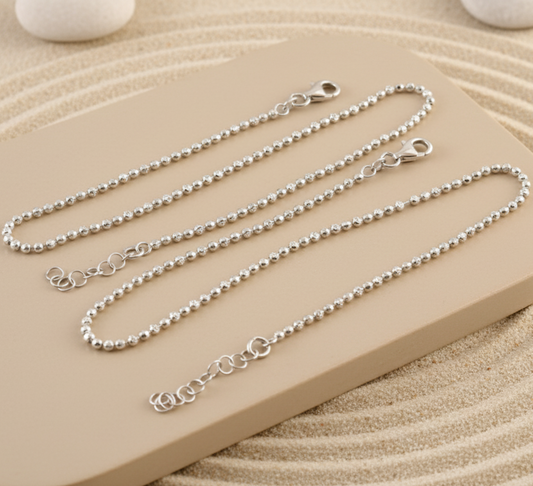 Sterling Silver Beaded Anklet | Adjustable Ball Chain Anklet | Minimal Everyday Jewelry