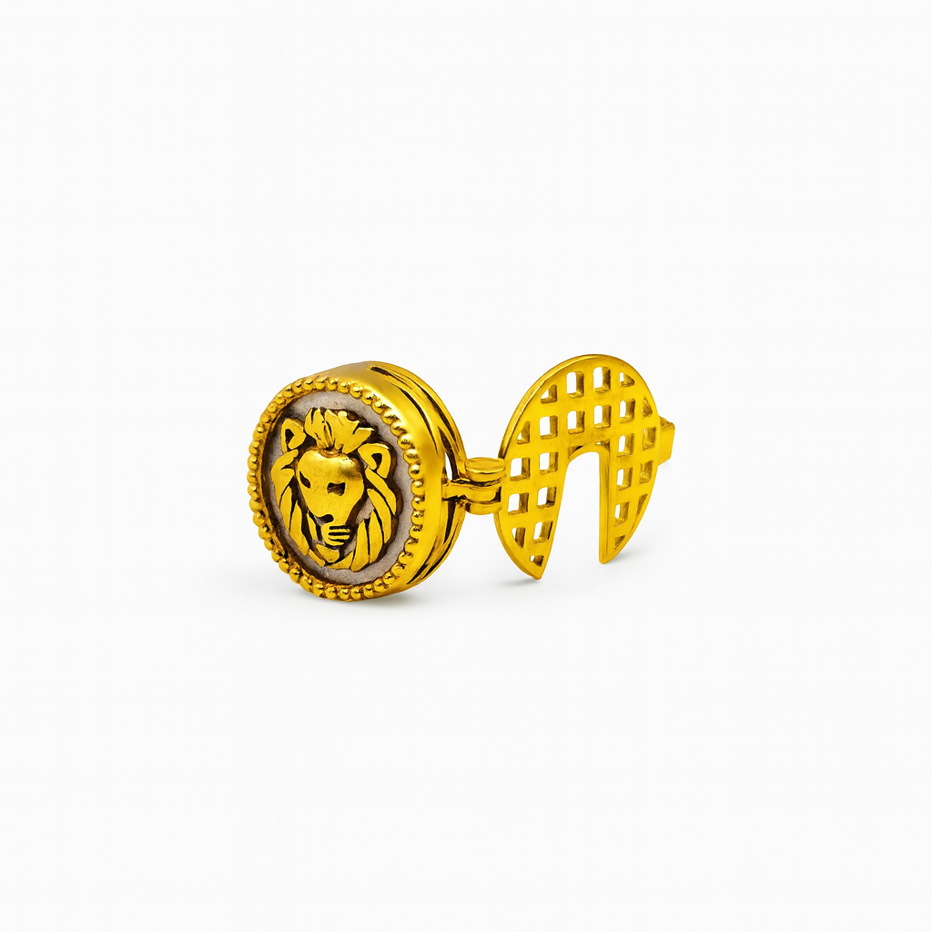 Sterling Silver Gold Plated Lion Head Shirt Button Cover with Mother of Pearl
