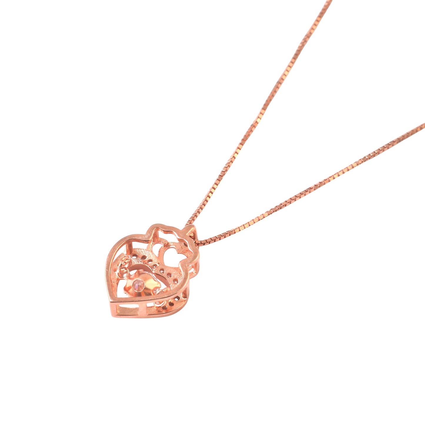 925 Silver Rose Gold Heart Pendant Necklace with CZ Stone