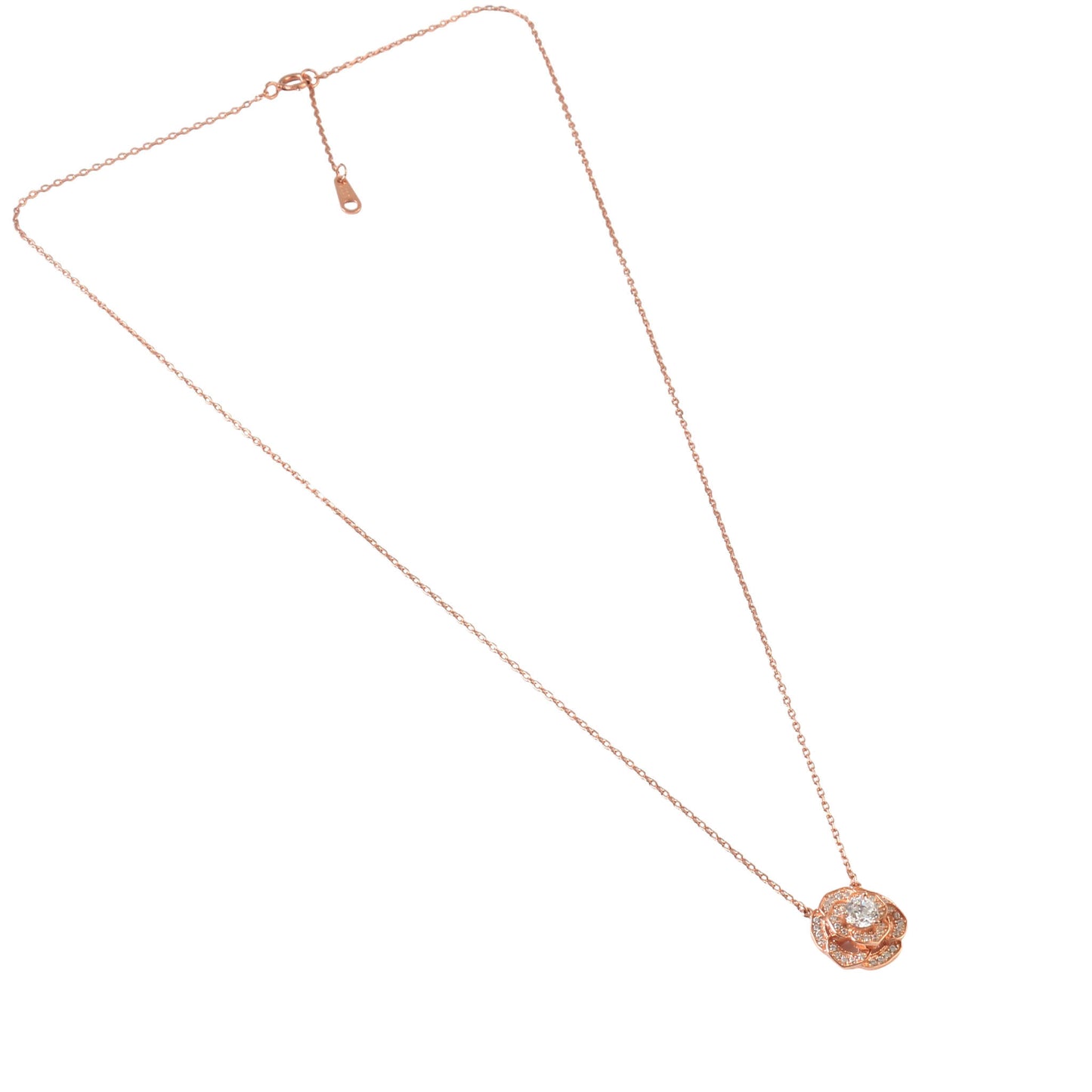 925 Silver Rose Gold Floral CZ Pendant Necklace