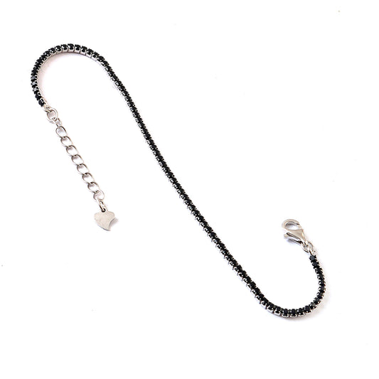 Black Stone Tennis Bracelet – Sterling Silver Adjustable Bracelet for Men & Women