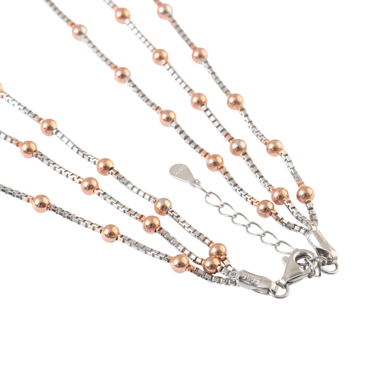 925 Silver Dual-Tone Beaded Layered Necklace with Rose Gold Accents