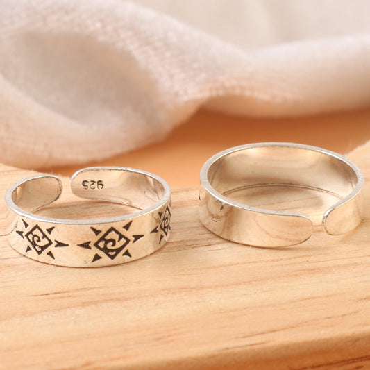925 Silver Adjustable Toe Ring with Geometric Tribal Engraving – Handmade Boho Ethnic Jewelry