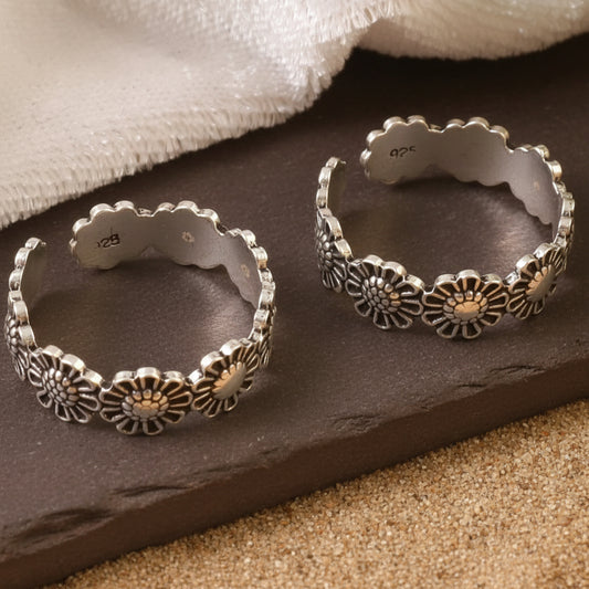 925 Sterling Silver Daisy Flower Toe Ring – Adjustable Boho Floral Jewelry