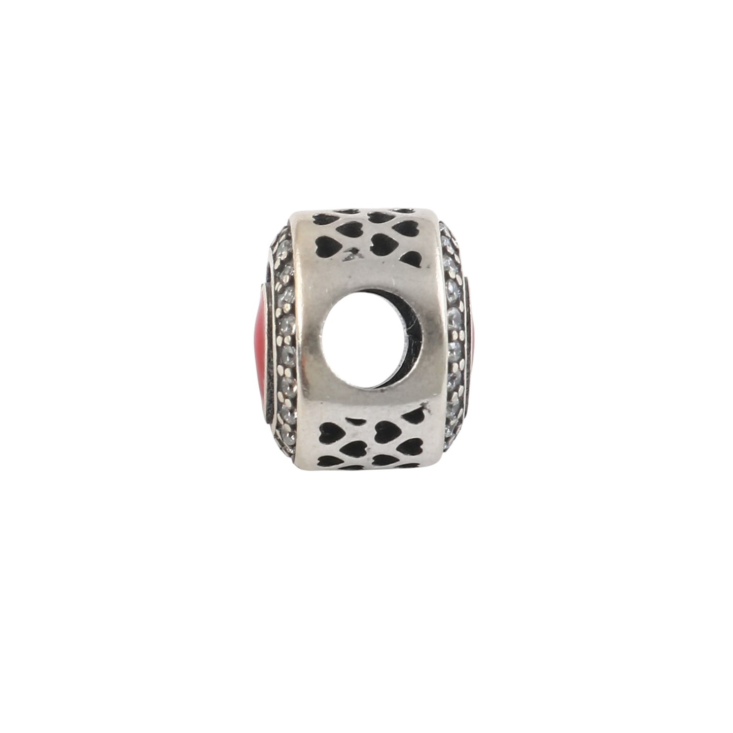925 Sterling Silver Red Heart Charm with CZ Halo – Love Bead for Charm Bracelet