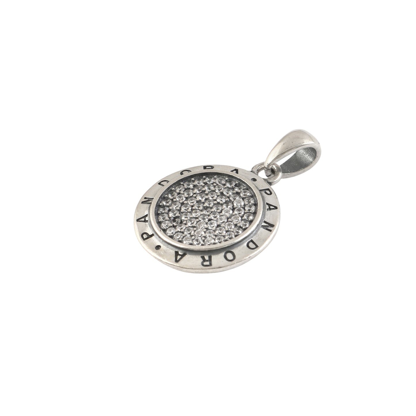 925 Sterling Silver Pandora Style Pavé Circle Pendant Charm