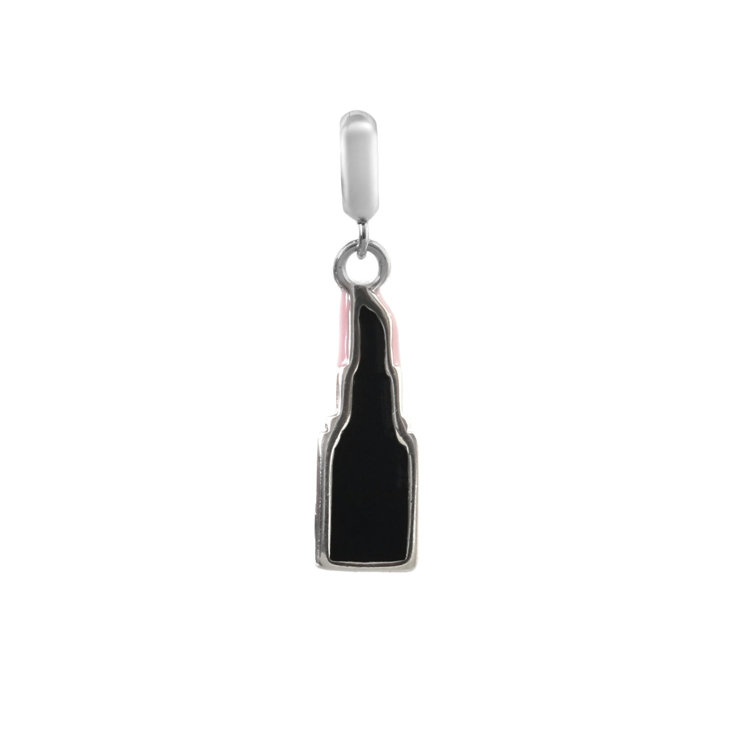 Pink Lipstick Charm in 925 Silver with Black Enamel