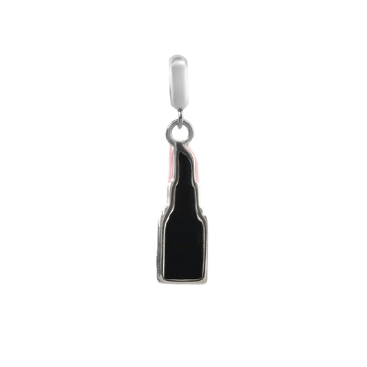 Pink Lipstick Charm in 925 Silver with Black Enamel