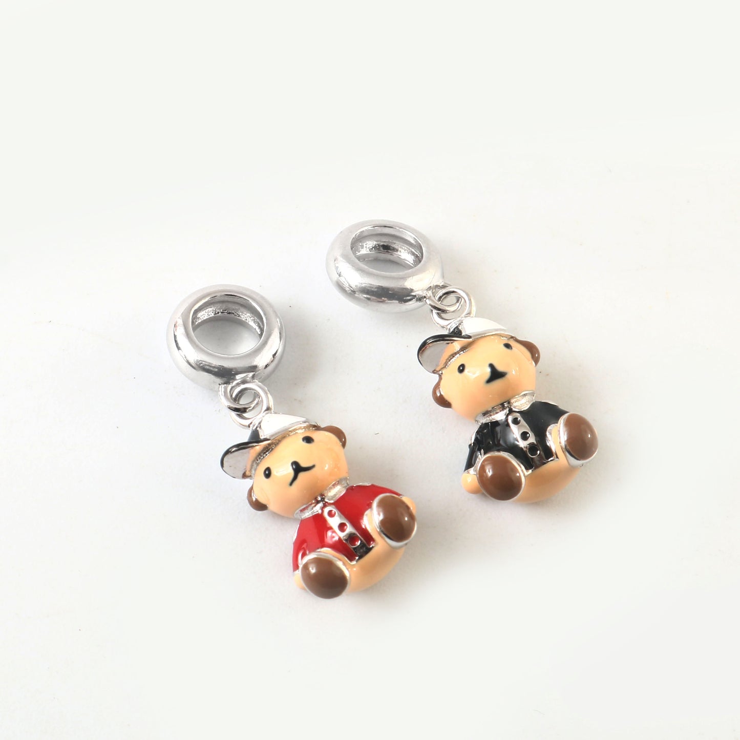 Sterling Silver Teddy Bear Charm with Enamel Detailing