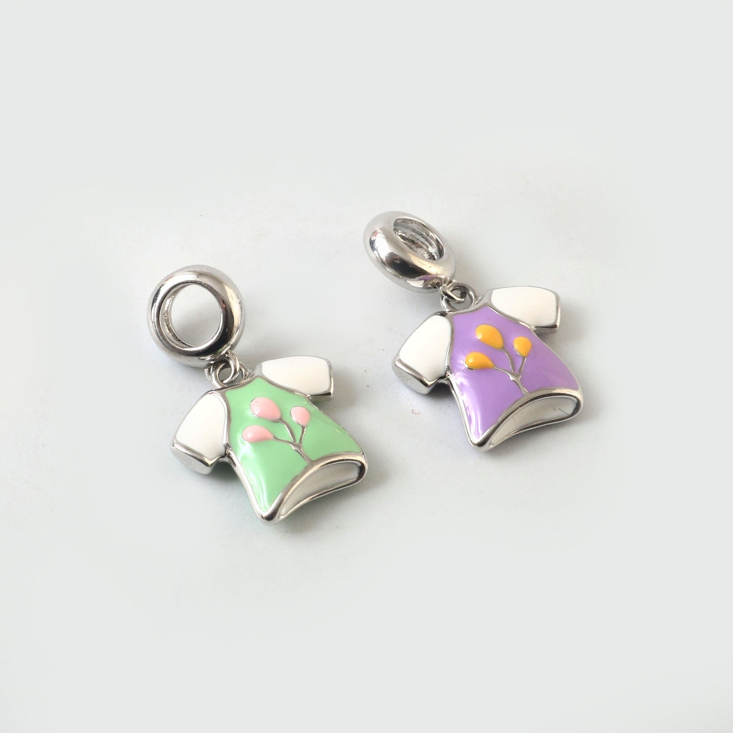 Purple Floral Shirt Charm in 925 Silver