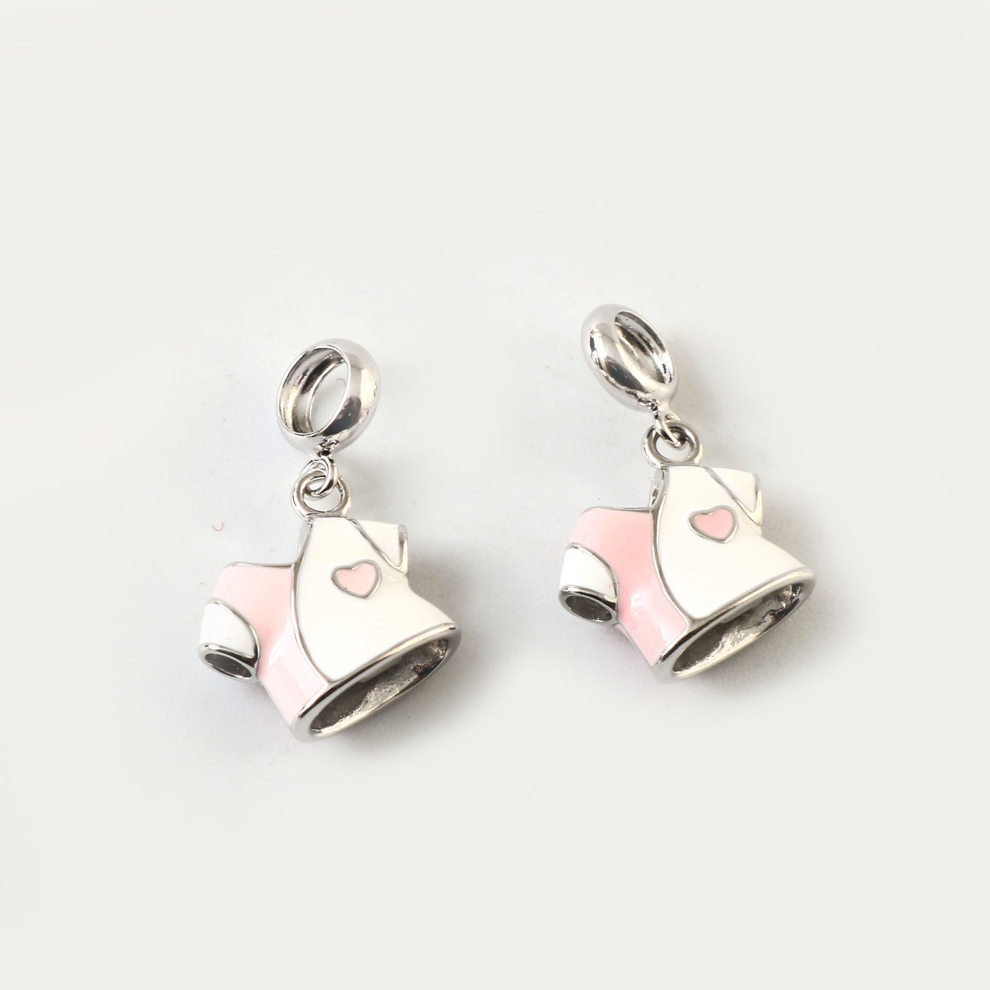 Pink & White Baby T-Shirt Charm in 925 Silver