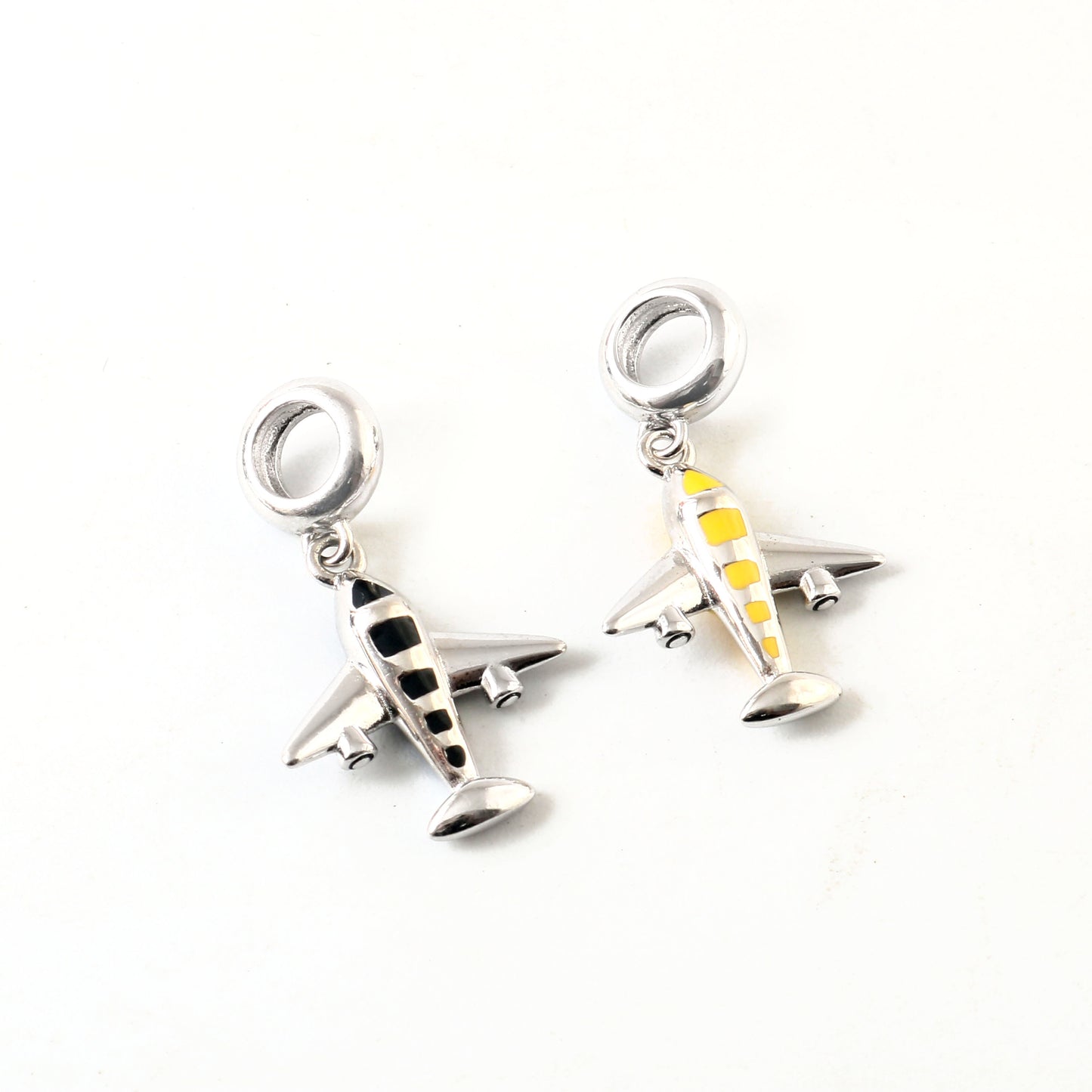 Black Airplane Charm in 925 Silver | Travel Enamel Pendant