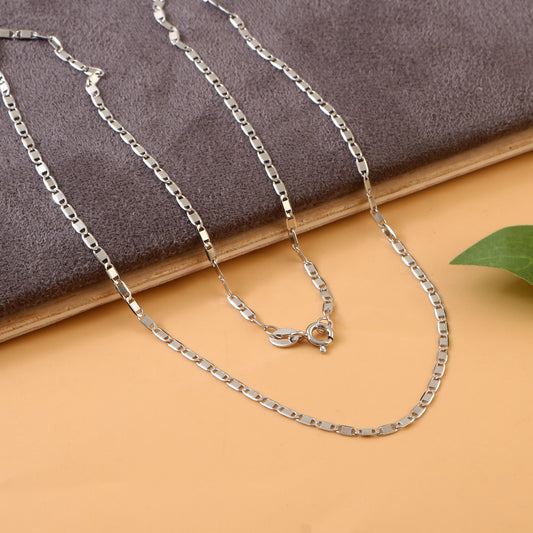 Sterling Silver Flat Link Chain | 925 Silver Long Box Chain Necklace for Men & Women