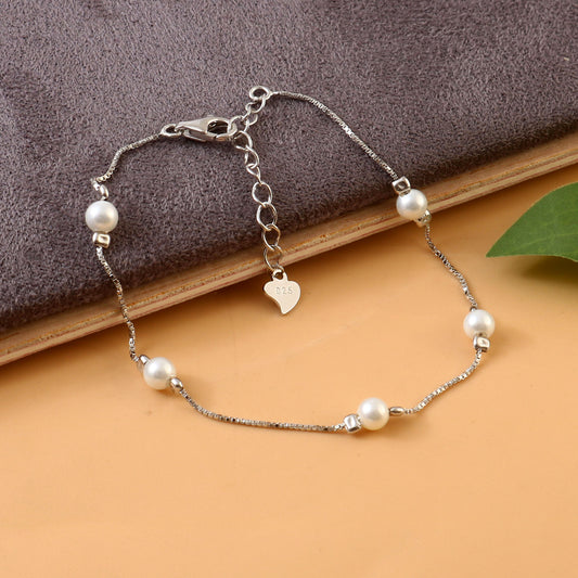 Silver Pearl Bracelet | Minimal Sterling Silver Bracelet for Women | Dainty Everyday Jewelry