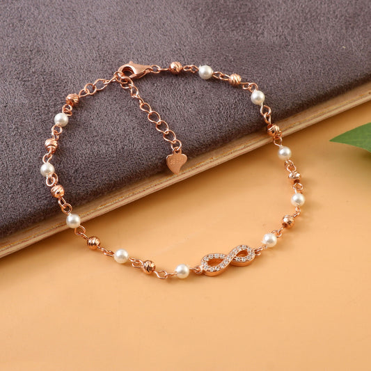 Rose Gold Infinity Pearl Bracelet | 925 Silver Elegant Symbolic Bracelet for Women