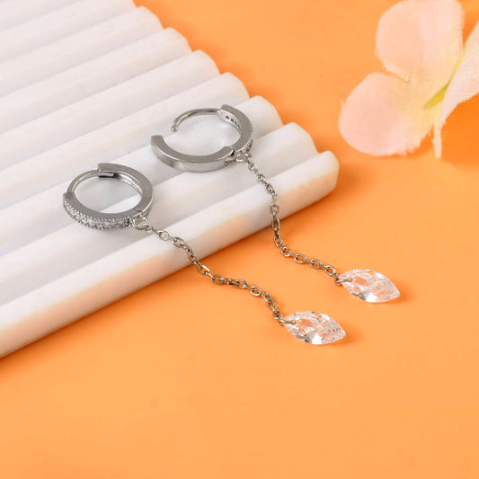 925 Silver Chain Drop Hoop Earrings – CZ Dangle Hoops with Teardrop Crystals | Elegant Statement Earrings