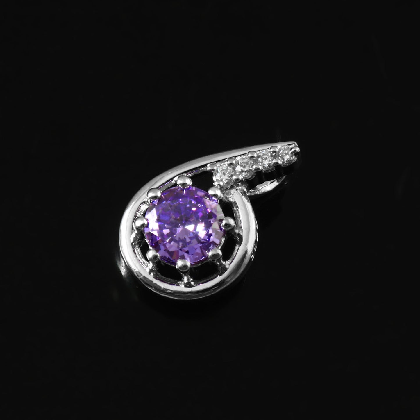 925 Silver Purple CZ Teardrop Pendant – Elegant Zircon Halo Necklace Charm