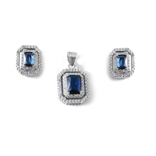 Regal Blue Sapphire Halo Pendant Set in 925 Silver