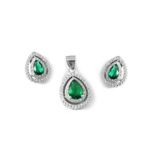 Teardrop Emerald Green Pendant Set
