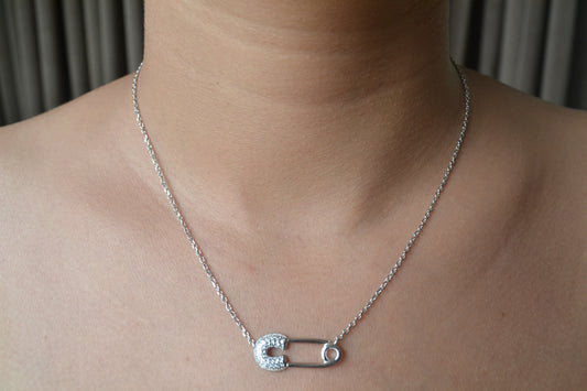 925 Silver Safety Pin Pendant Necklace