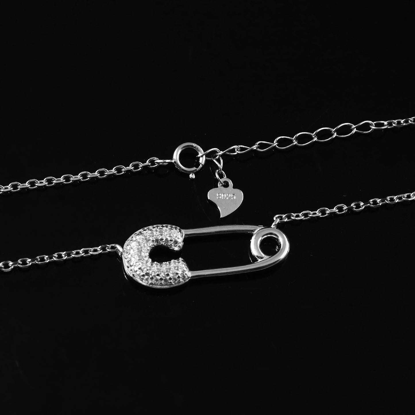 925 Silver Safety Pin Pendant Necklace
