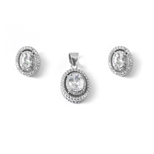 Radiant White Zirconia Halo Pendant & Earrings Set