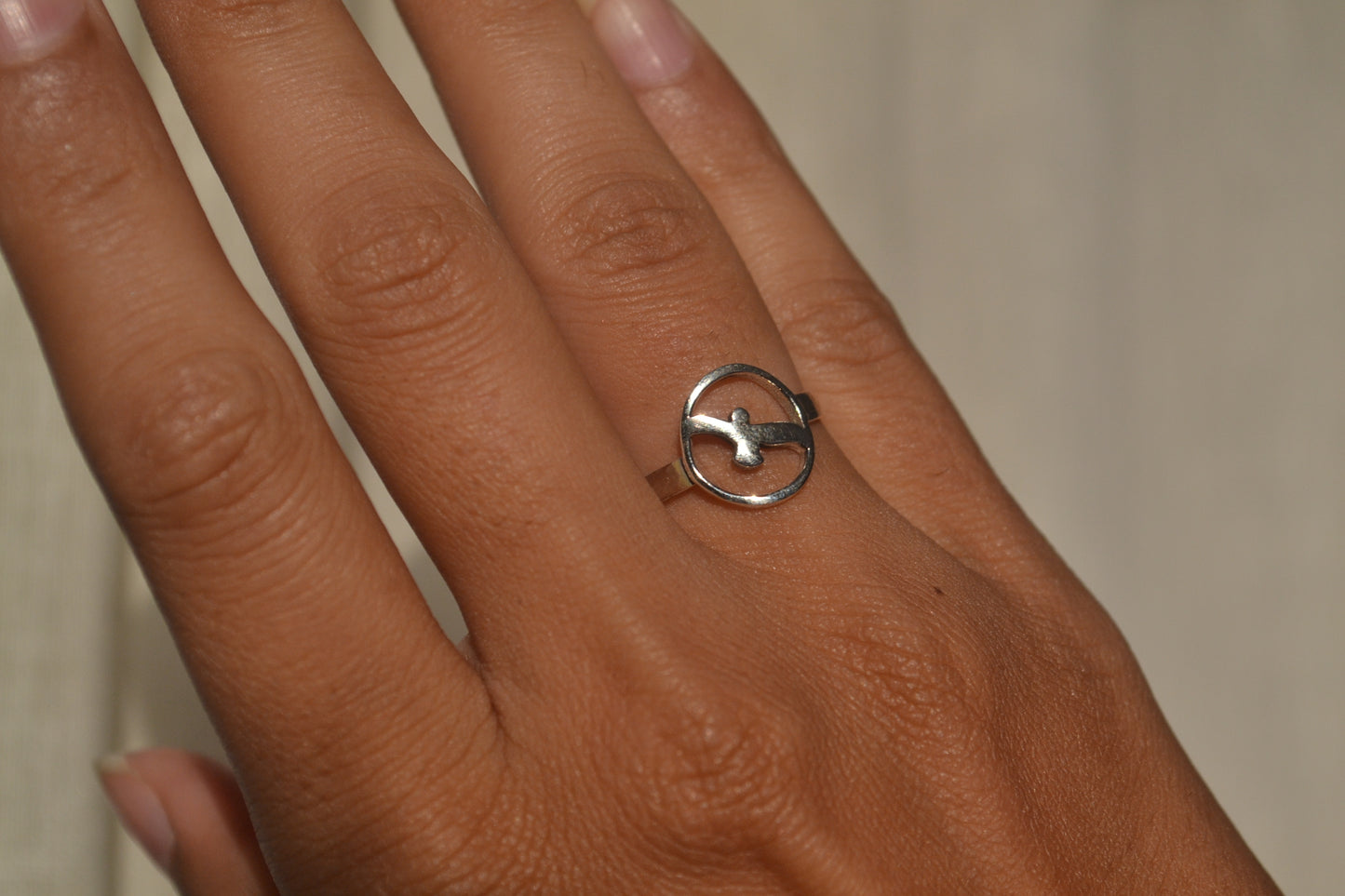 Minimalist Bird in Circle Sterling Silver Ring