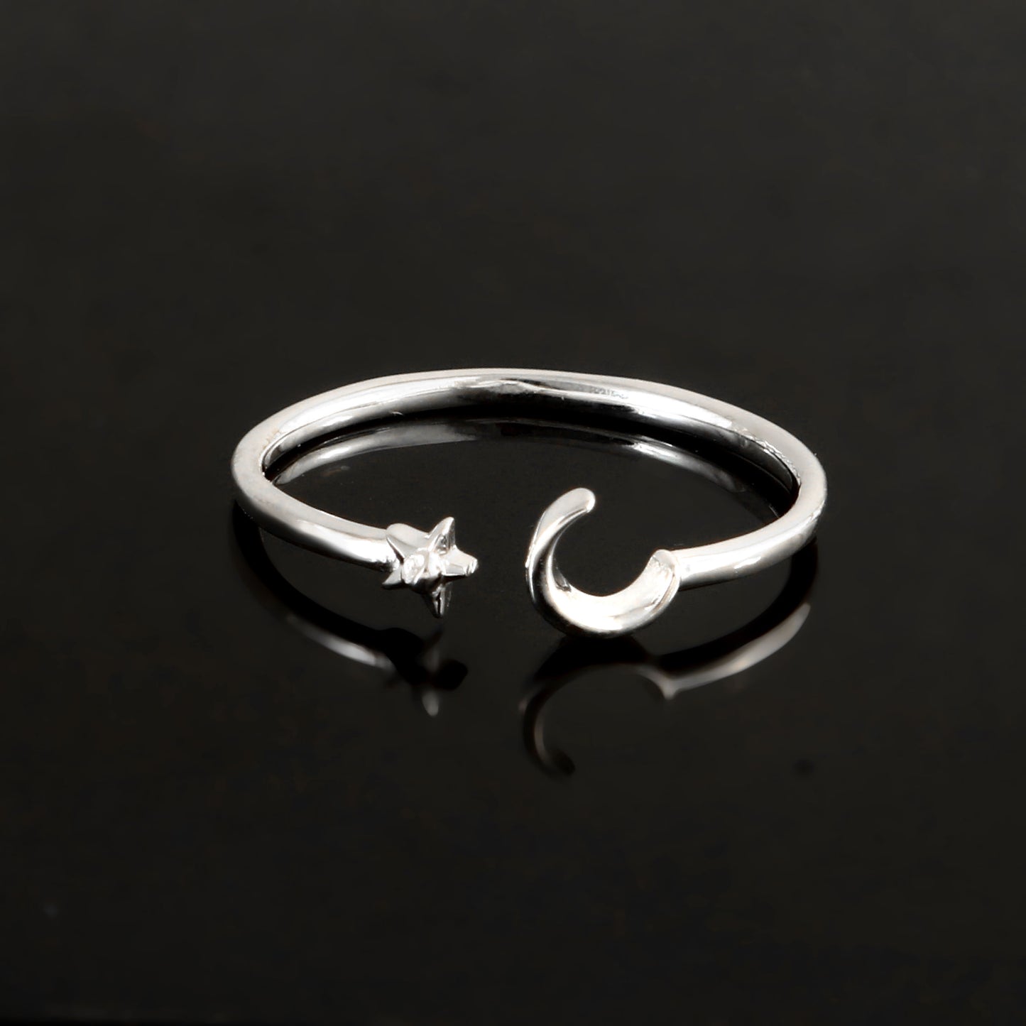 Sterling Silver Moon and Star Adjustable Ring