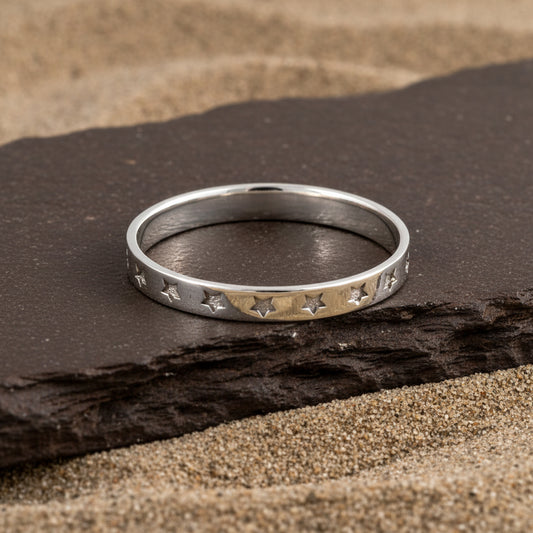 Minimalist Dot Stamped 925 Silver Ring