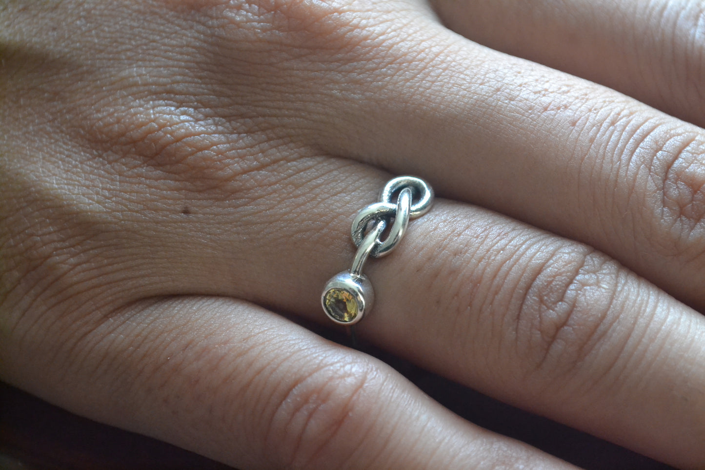Sterling Silver Citrine Knot Ring – Dainty Gemstone Band for Women