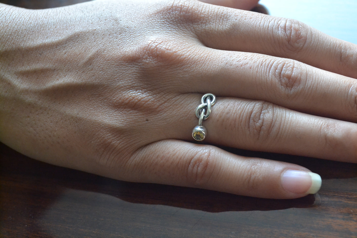 Sterling Silver Citrine Knot Ring – Dainty Gemstone Band for Women