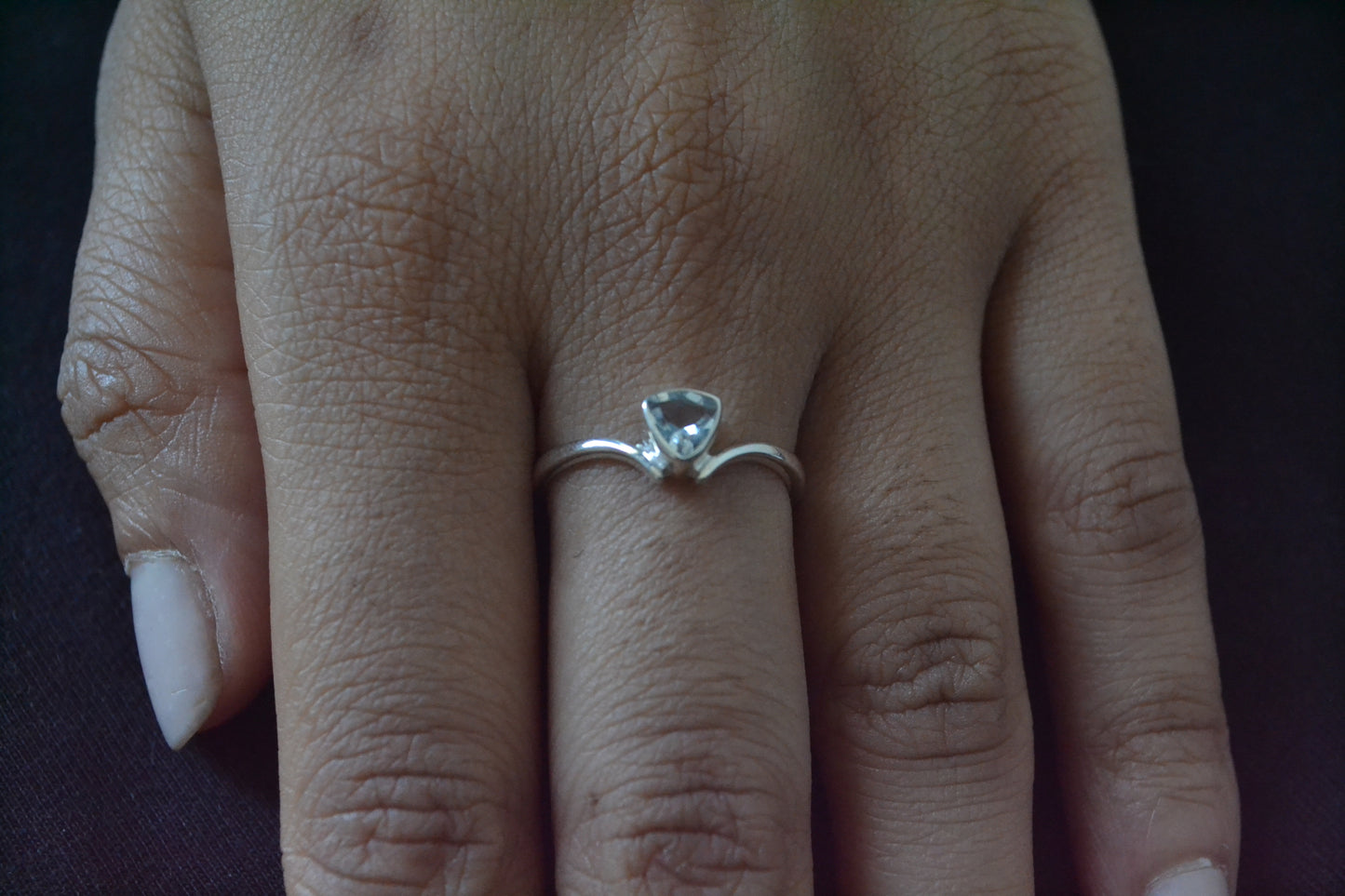 Sterling Silver Trillion Blue Topaz Ring – Minimalist Triangle Gemstone Ring for Women