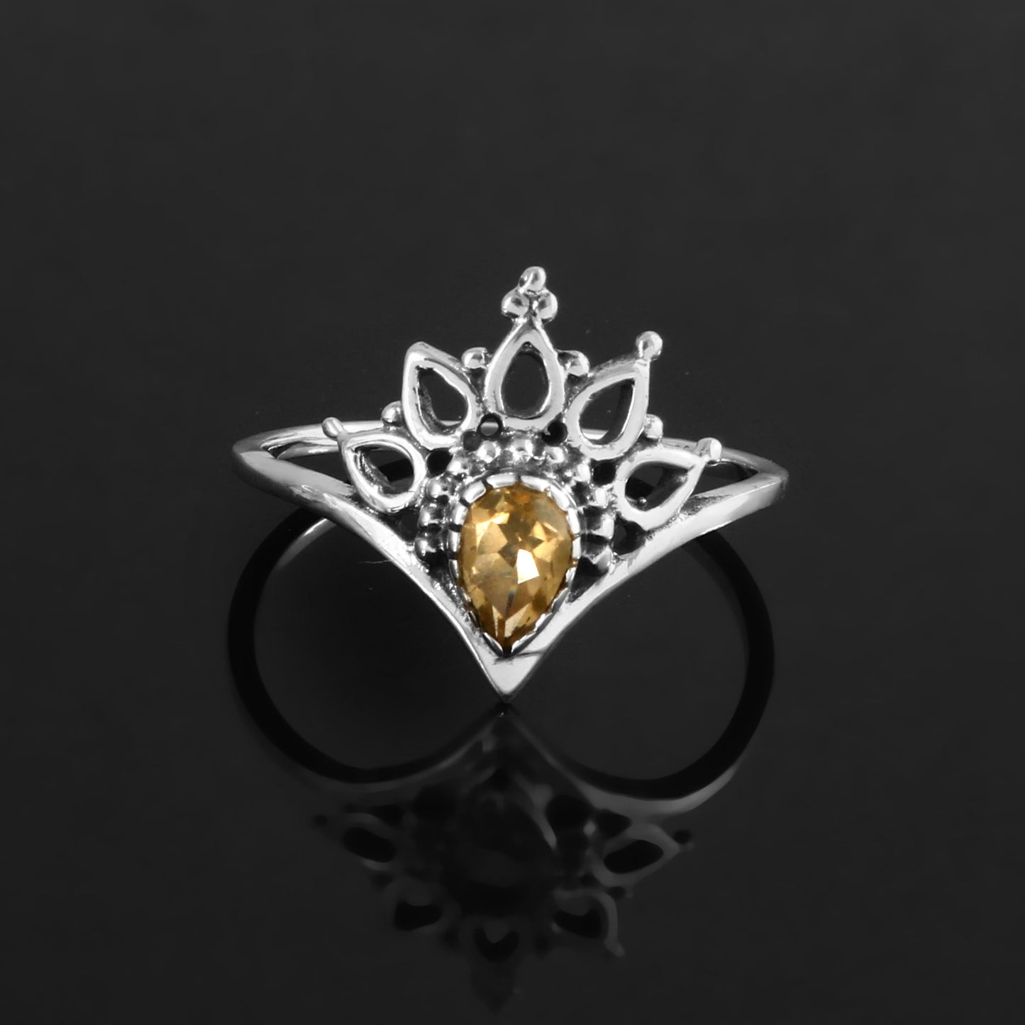 Citrine Teardrop Princess Crown Ring