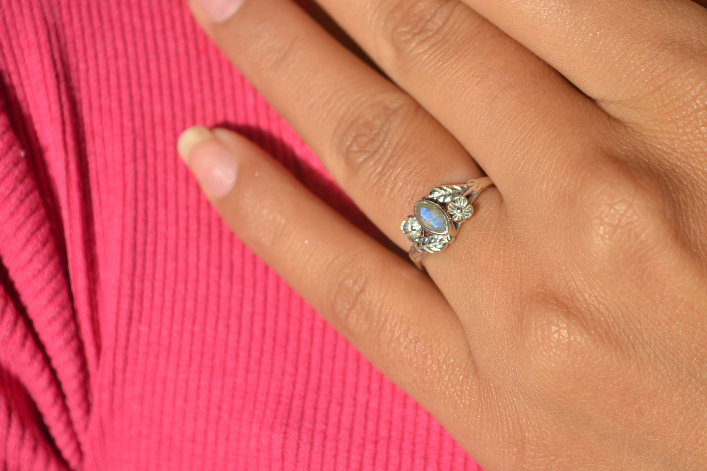 Floral Vine Labradorite Ring