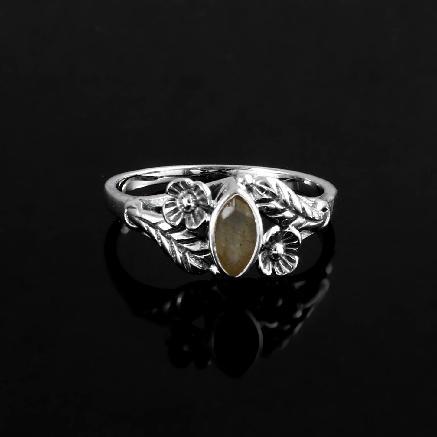 Floral Vine Labradorite Ring