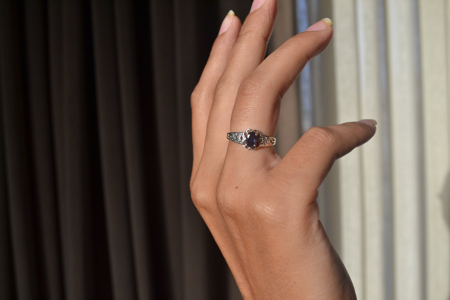 Vintage Floral Iolite Ring