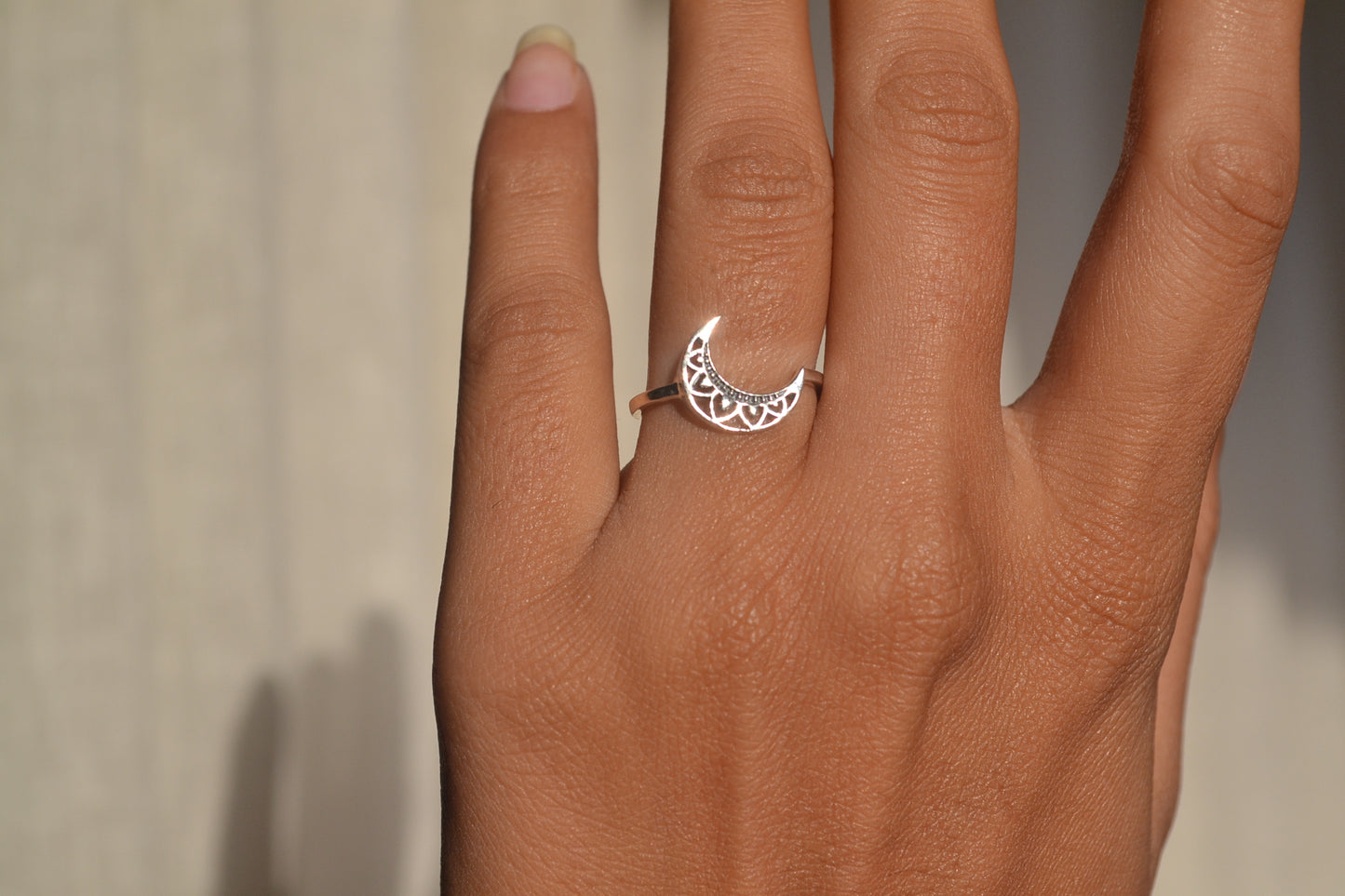 Sterling Silver Crescent Moon Filigree Ring