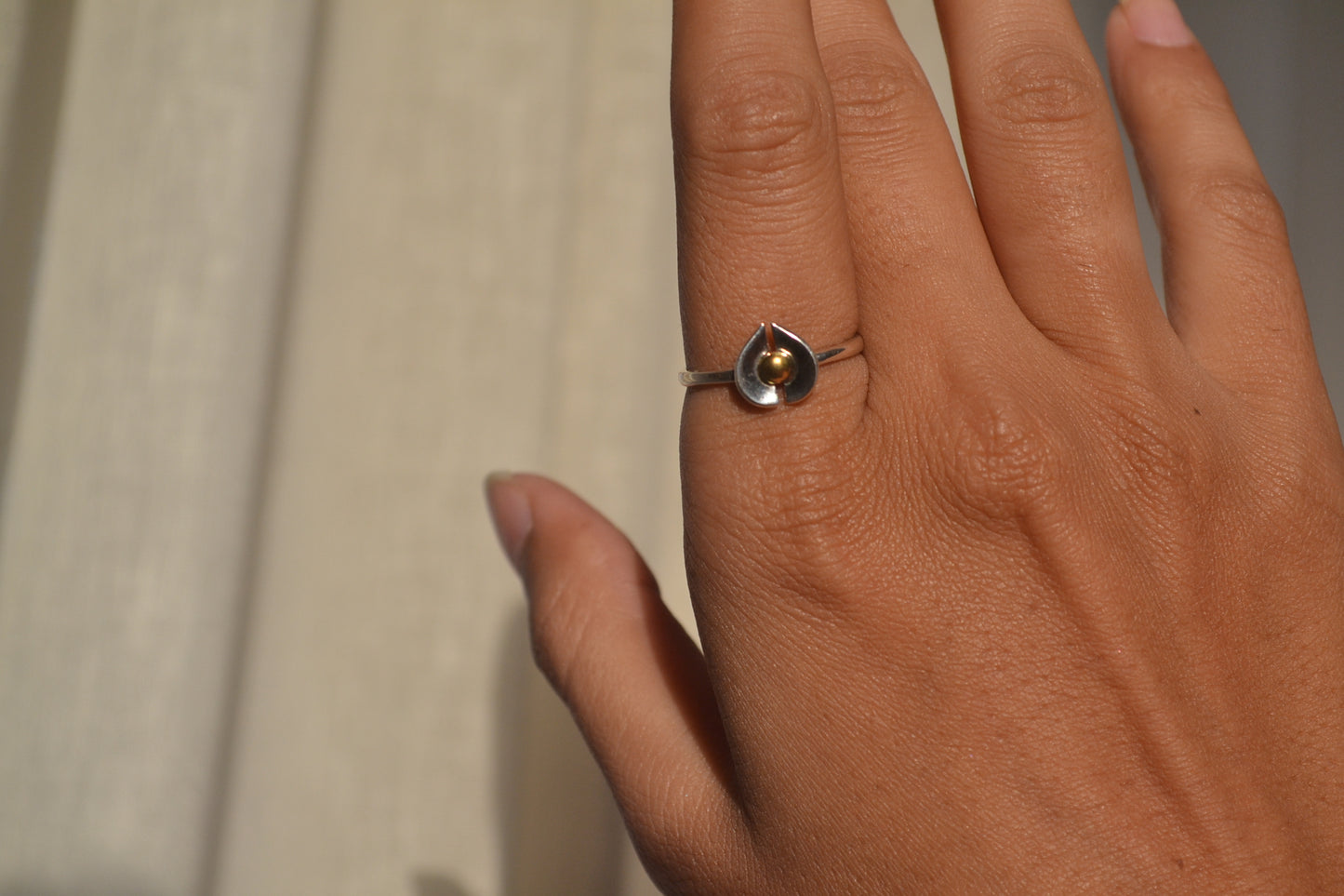 Silver Heart Ring with Golden Center – Dual Tone Designer Band