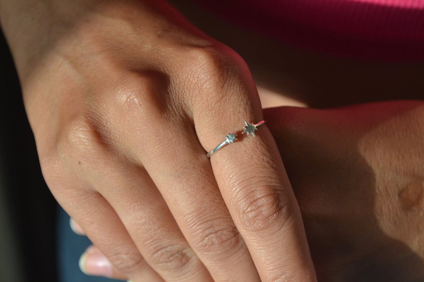 Minimal Starry Duo Silver Ring – Adjustable Celestial Ring for Women