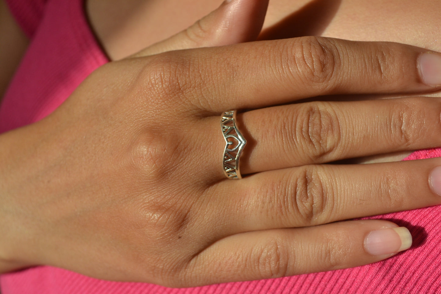 Geometric Tribal Heart Silver Ring