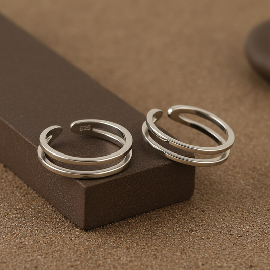 Silver Double Band Toe Ring | 925 Sterling Silver Adjustable Minimal Toe Ring for Women