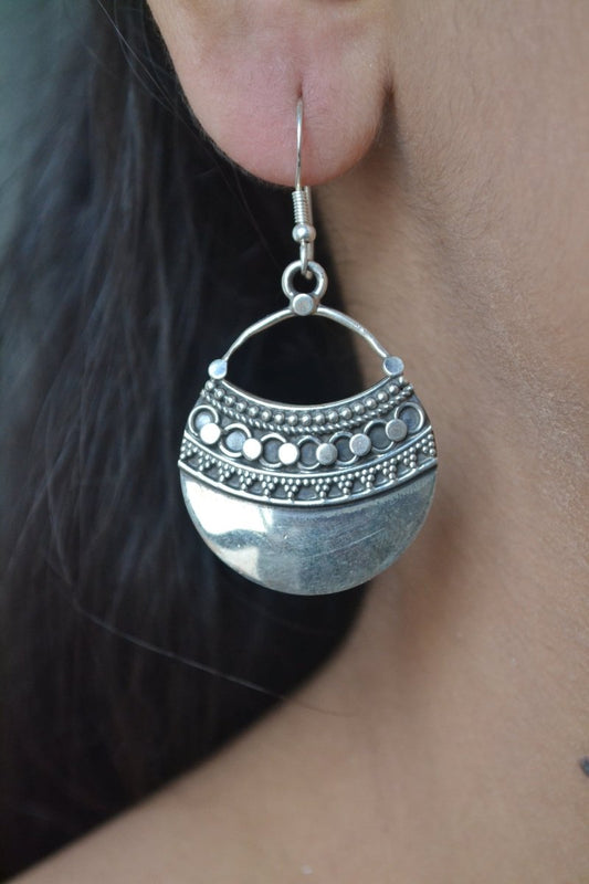 Aahana Earrings – Oxidised 925 Silver Tribal Half - Moon Dangle Earrings - Zirak Silver